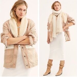 We The Free By Free People Woodlands Plaid Sherpa Jacket Beige/Cream/Pink Size S
